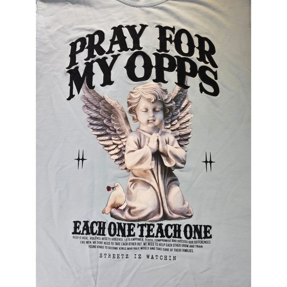 Streetz Iz Watchin Pray For My Opps Angel Muscle Tee Light Blue Small - Picture 3 of 12